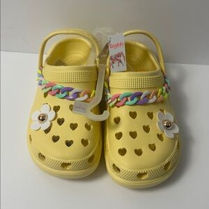 Yellow Kids Slippers with Heart Cutouts